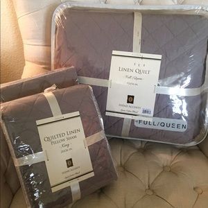 HiEnd Accents diamond grey linen f/q quilt & shams